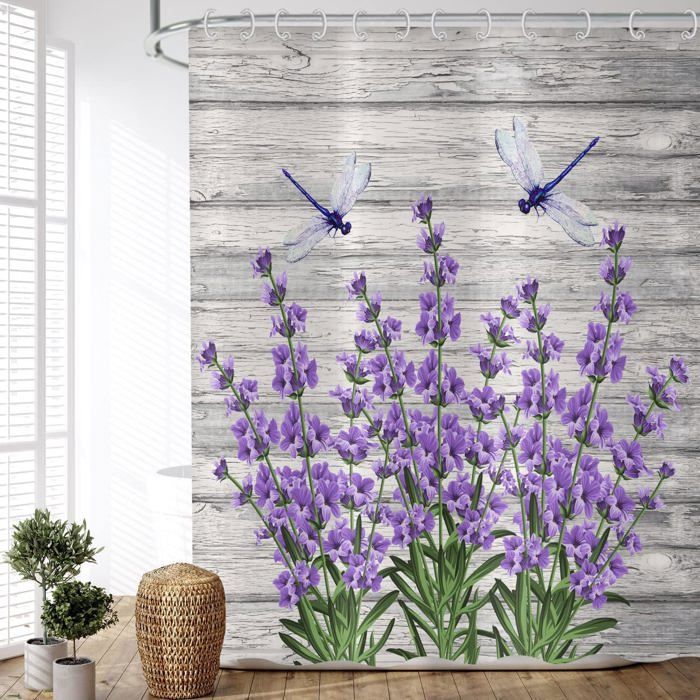 ABAKUHAUS Rideau De Douche Paysage Fleurs Jardin D'Été - 175x200 Cm Multicolore Avec Crochets