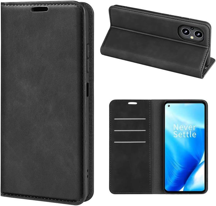 FMPCUON Cover per OnePlus Nord N20 5G - Custodia a libro Premium in pelle PU con portafoglio, protezione magnetica, colore: Nero