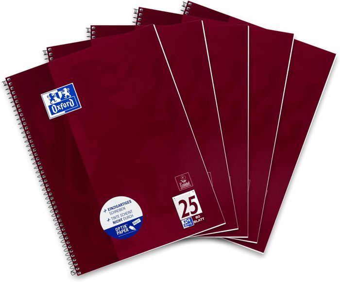 Lot De 5 Blocs De Collège A4+ Lignés 80 Feuilles - Cahiers Spiralés 23 Trous 70g/m²