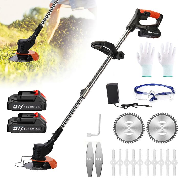 Coupe Bordure Sans Fil 21V - 2 Batteries, Tête Pivotante, Poignée Télescopique - Pour Jardin, Pelouse