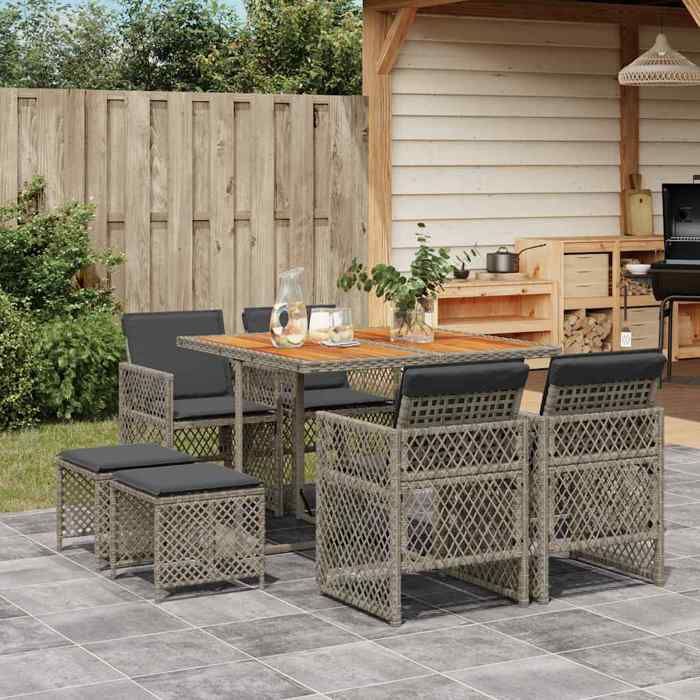 vidaXL Ensemble à manger de jardin 9 pcs coussins gris résine tressée 3210782