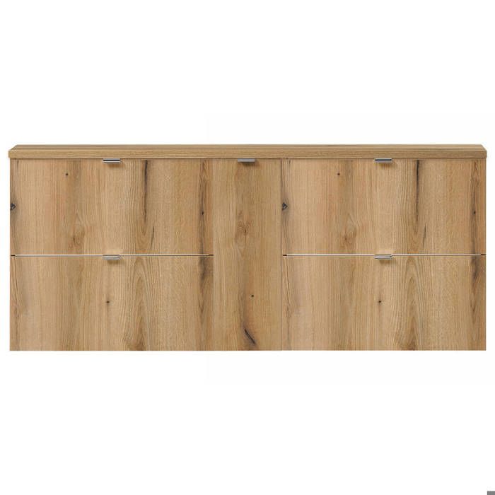 Meuble sous lavabo double avec 1 porte et 4 tiroirs NEWPORT 140 x 60 x 40 cm effet chêne Meuble sous lavabo double avec 1 porte et 4 tiroirs NEWPORT 140 x 60 x 40 cm effet chêne