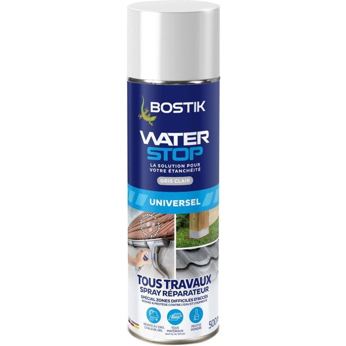 Membrane étanchéité - BOSTIK - Waterstop spray - Toiture gouttières murs accès difficile - Gris clair 500 ml