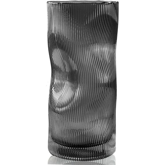 Vase en verre noir et gris pour fleurs grand vase à fleurs côtelé haut pour dintérieur moderne et personnalisée