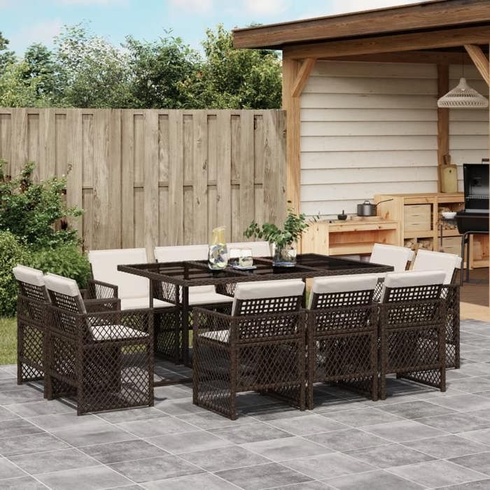 vidaXL Ensemble à manger de jardin et coussins 11 pcs rotin