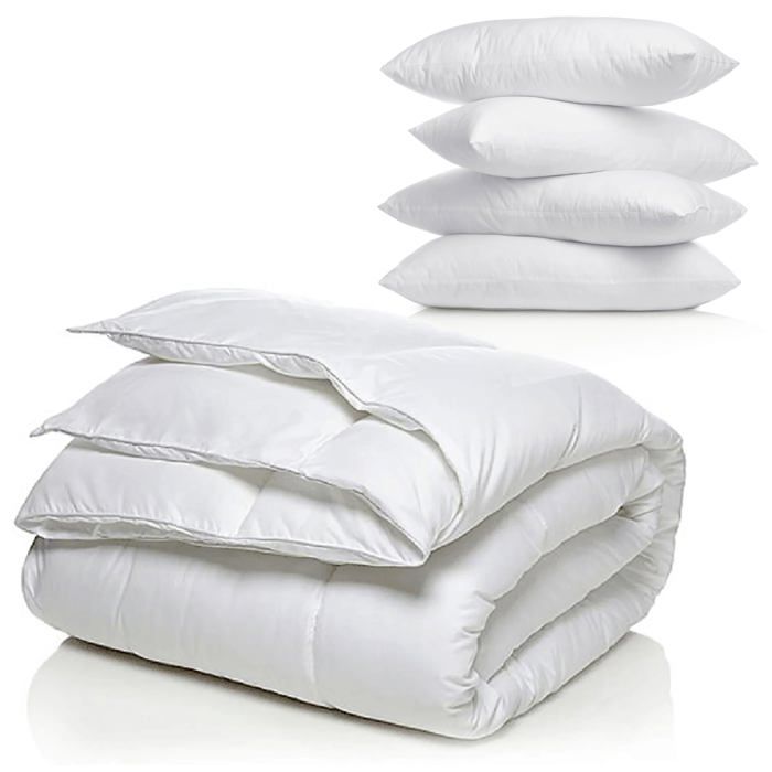 PACK ÉTÉ Couette Blue Moon 220x240 cm + 4 Oreillers 60x60 - 200g/m² - Confort Hypoallergénique - Fabriqué en Belgique