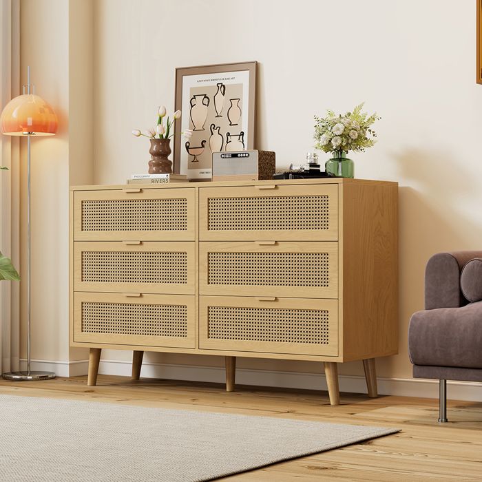 Commode 6 tiroirs en bois Poignées métalliques Pour chambre salon ou bureau Chêne 120×76 5×40 cm Commode 6 tiroirs en bois Poignées métalliques Pour chambre salon ou bureau Chêne 120×76 5×40 cm