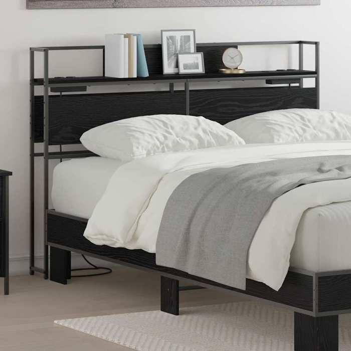 (ON SALE)Armoire Tête de Lit - Tête de lit de rangement Chêne noir 160 cm Bois dingénierie - 160x15x98 cm EU588499