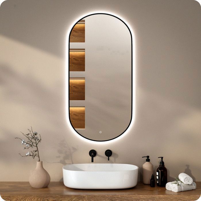 Mirlux Miroir de salle de bain Mirlux 120x60 cm - Anti-buée - avec LED - Ovale - Rétroéclairage - Cadre Noir - Essentials