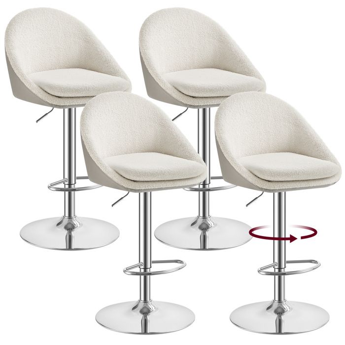 Tabouret de bar - VASAGLE - Lot de 4 - Réglable - Pivotant - Blanc crème et gris argenté