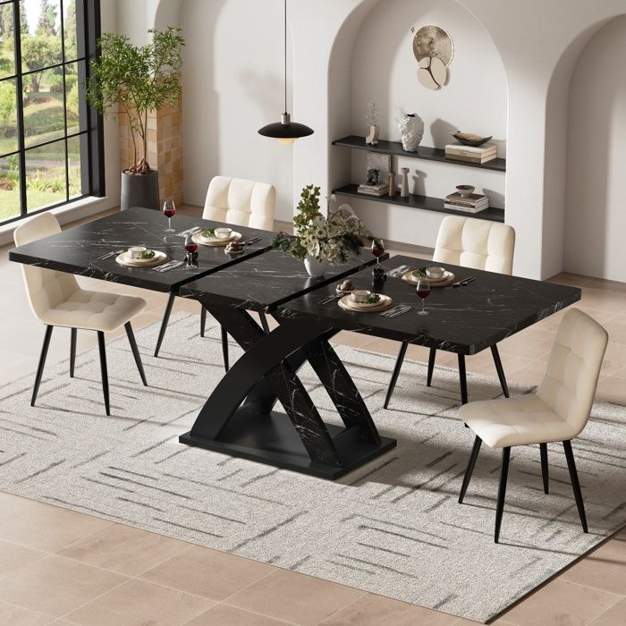 Table de Salle à Manger ExtensibleTable à Rallonges pour 6 PersonnesTable de Salon SEULE 120-160x80x75 cmNoir