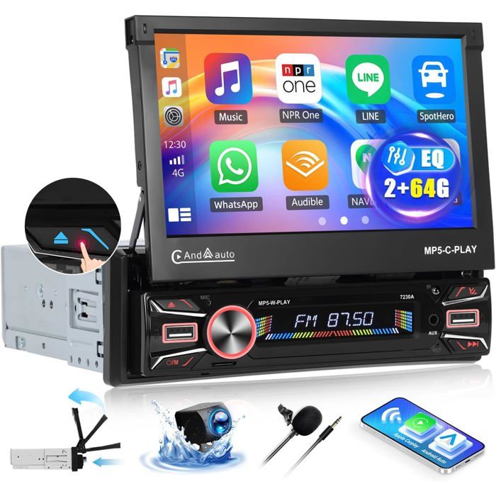 SIXWIN 1+32G Android 13 Autoradio per Fiat 500 2007-2015,7 Pollici HD TouchScreen Schermo Navigatore con Mirror Link WiFi RDS FM USB Bluetooth Comandi al Volante(Nero