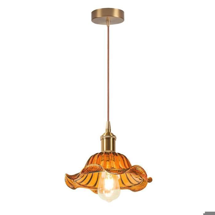 WOTTES 1 x Suspension avec abat-jour en verre en forme de Fleur style industriel vintage Lustre lampe Pour Cuisine (Ambre)