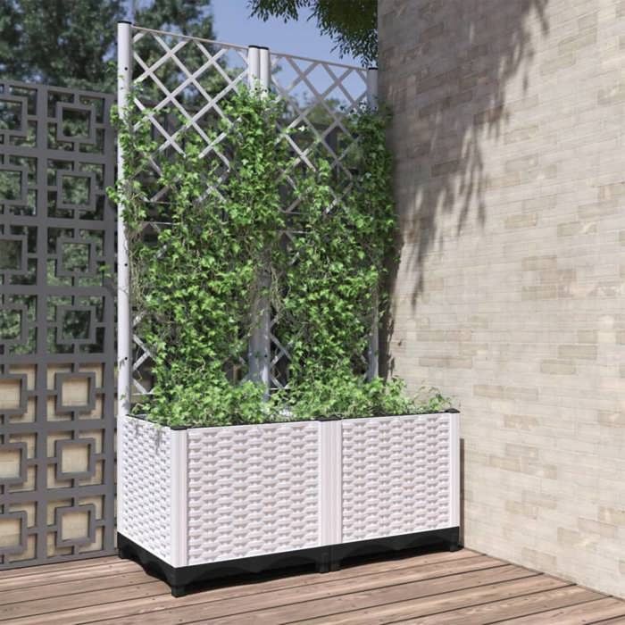 Jardinière avec treillis - vidaXL - 80x40x136 cm - Blanc - Polypropylène - Pour plantes grimpantes - Robuste