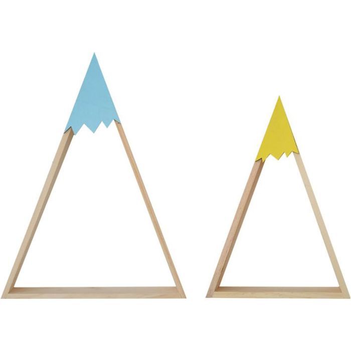 Étagères Murales - NACNIC - Triangulaires - Bois de Pin - Bleu et Jaune - 2 Pièces 39cm