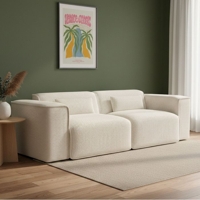 Canapé droit fixe NUNA 3 places velours côtelé beige