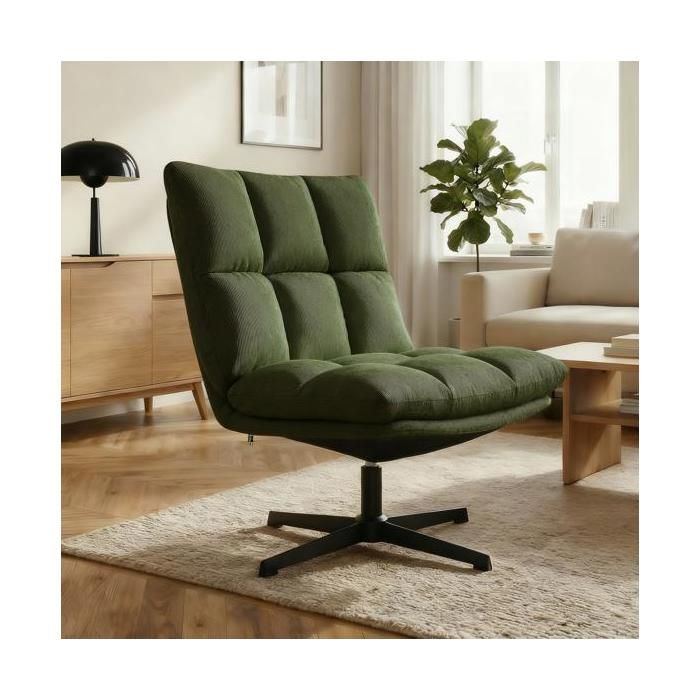 Fauteuil pivotant en velours côtelé kaki - SICAAN - Collection Tao - Assise large - Design moderne