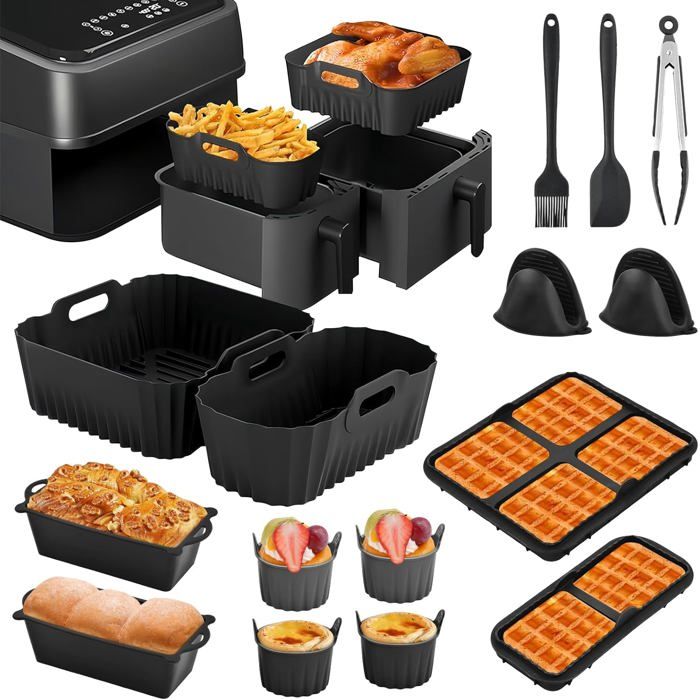 Moule Air Fryer Pour Philips Dual Basket Airfryer Série 3000-5000 6L/3L NA350/NA550 15 Pièces Moule Pain Silicone Gaufre