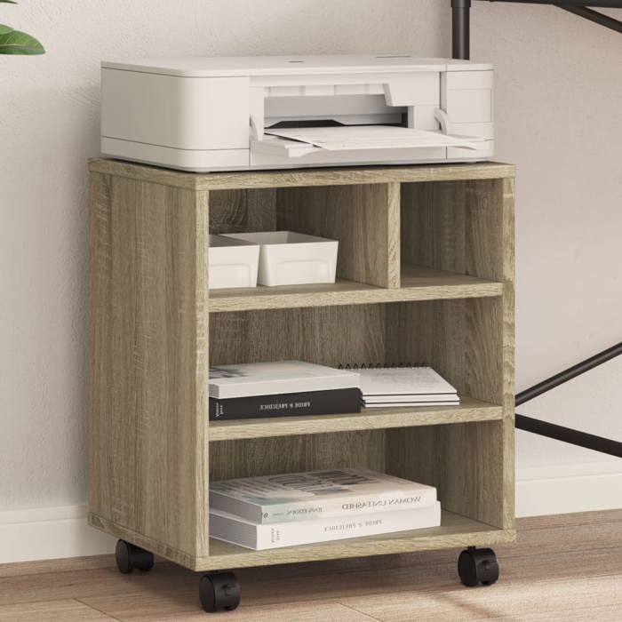 Support dimprimante avec roulettes - vidaXL - Chêne sonoma - 41x32x48 cm - 4 roulettes - 2 roulettes verrouillables