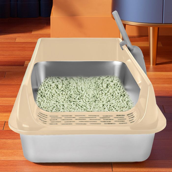 Meilleurs prix pour BAC À LITIÈRE OUVERT EN ACIER INOXYDABL - YIYI - 50 X 35 X 24 CM BEIGE