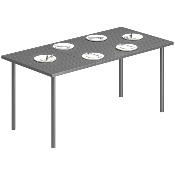 Table de jardin - Outsunny - rectangulaire pour 6 personnes - plateau lattes - métal - 165x80cm - gris foncé