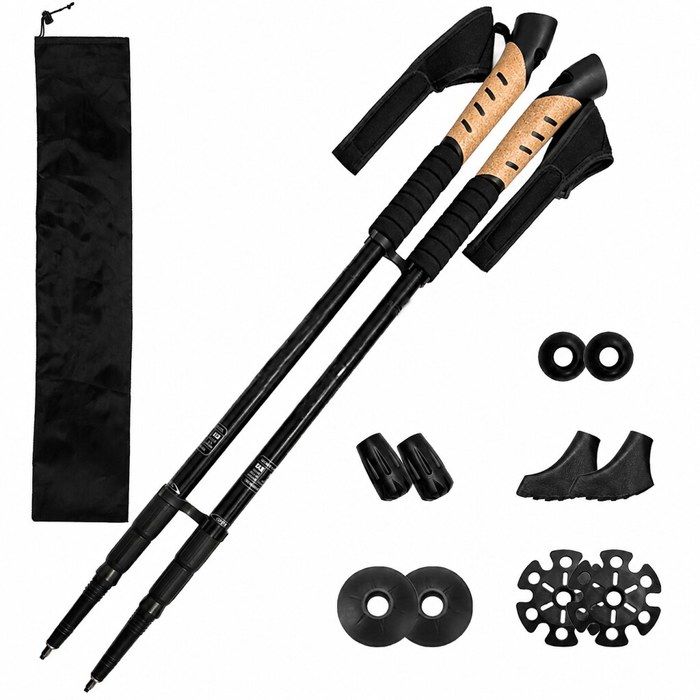 Bâtons de Marche Nordique (lot de 2).Alliage Daluminium 12 Accessoires Inclus Amortissants Télescopiques (64–135 cm) Légers 262g