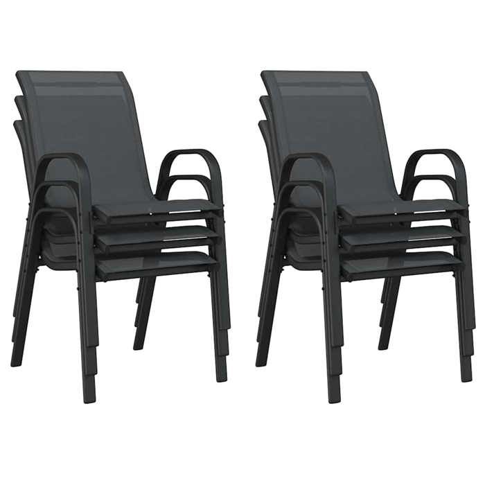 Mode Chaises empilables de jardin CHEZ YIYI Set de 6 Fauteuil de relaxation élégant Noir Tissu textilène 55x65x89cm _154932