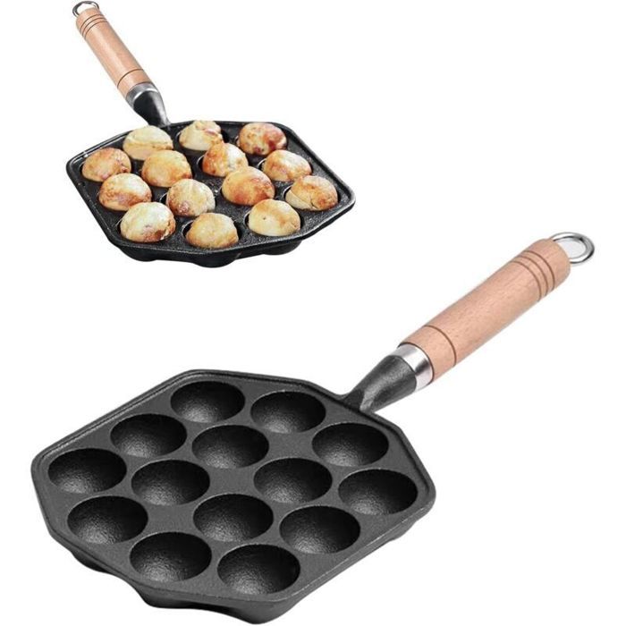 Poêle à Takoyaki en fonte - PZCC - Fonte - 14 cavités - Diamètre 3 5 cm - Antiadhésive
