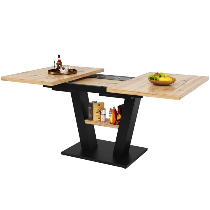 Set salle à manger 5 pièces table extensible 118–157x70 cm avec 4 chaises pieds en V pour cuisine et séjour
