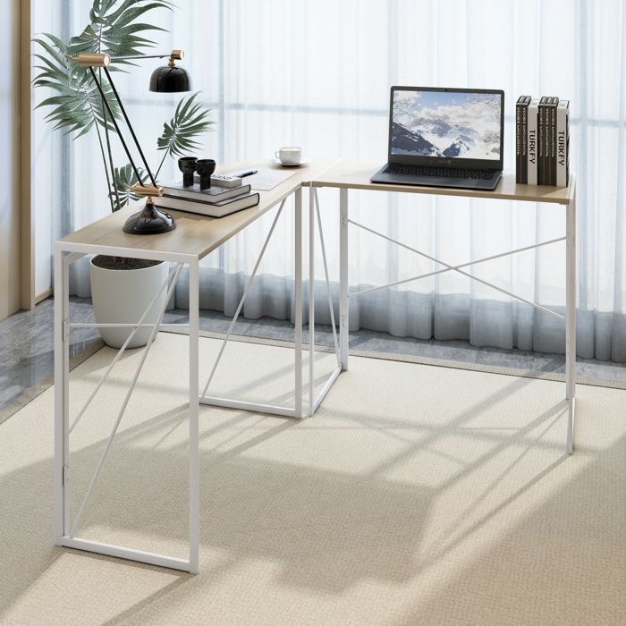 Bureau dangle moderne en forme de L 118x118x74.5 cm Bois Métal et bois bureau ordinateur rangement bureau