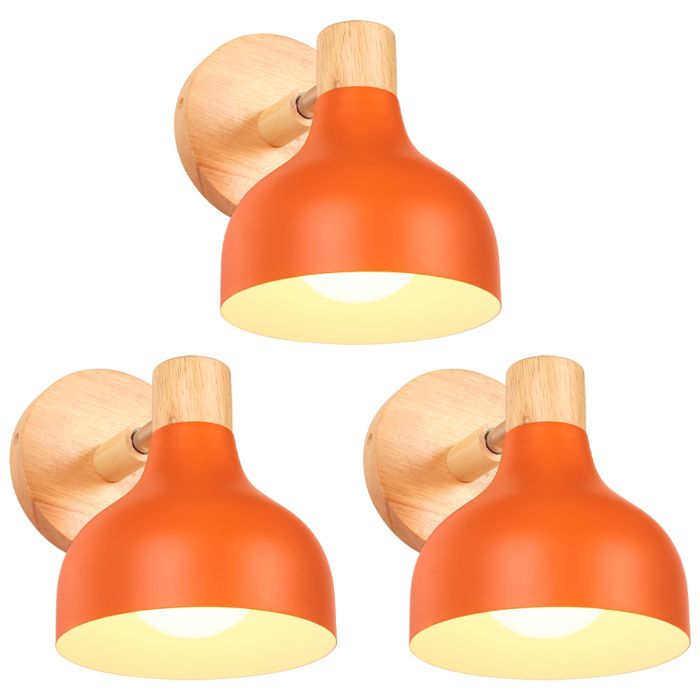iDEGU 3pcs Rétro Applique Murale Orange 15cm Lampe Murale Moderne Réglable en Bois Métal E27 Éclairage Murale Industriel Spot LED