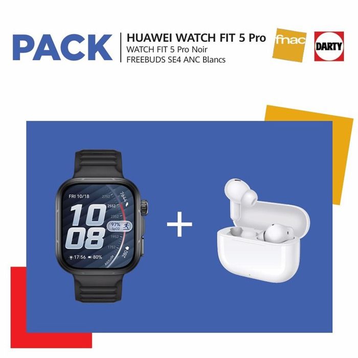 Montre connectée Huawei WATCH FIT 5 PRO BLACK + FREEBUDS 4 WHITE FNAC Montre connectée Huawei WATCH FIT 5 PRO BLACK + FREEBUDS 4 WHITE FNAC