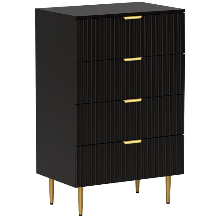 Commode 4 tiroirs - HOMCOM - moderne - poignées et pieds dorés - pour chambre à coucher et salon - dim. 60 x 40 x 96 cm - noir