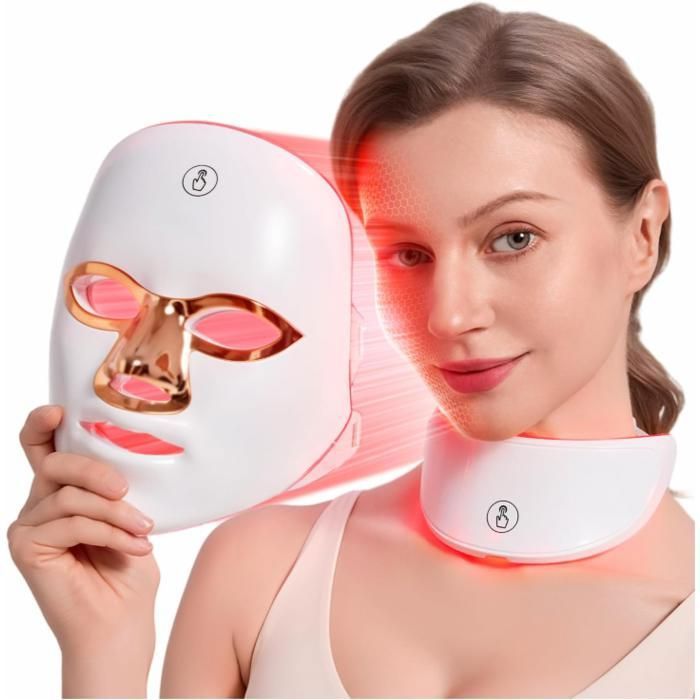 Lampe de Luminothérapie Masque LED avec lumière rouge du cou LED sans UV - Luminosité réglable - Température réglable