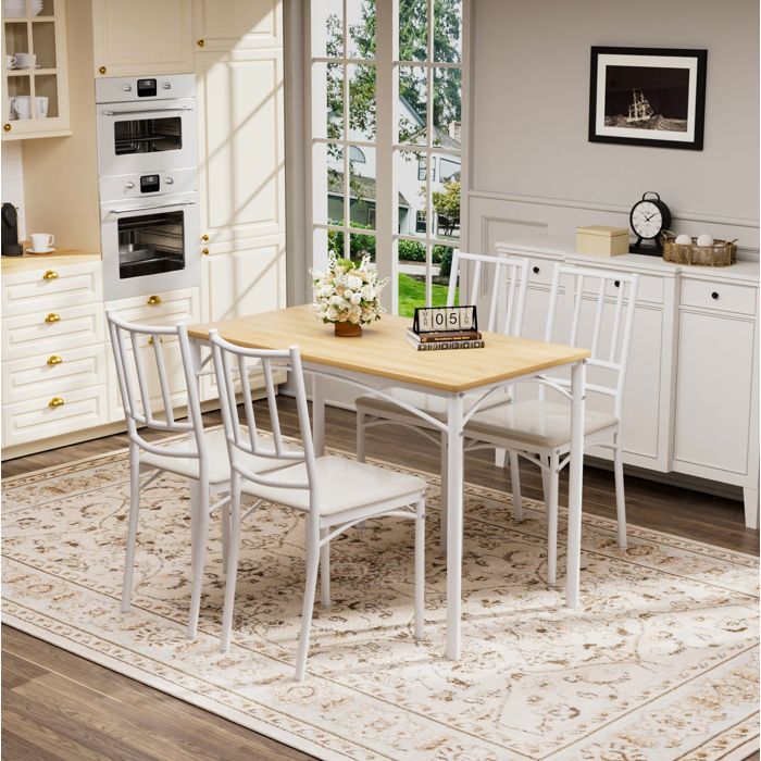 ROVRYN Ensemble table a manger 4 chaises 110 x 60 x 76 5 cm style industriel naturel et blanc