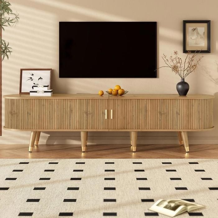 Meuble TV - KOMHTOM - 175 cm - Portes coulissantes - Style rustique - Grand rangement Meuble TV - KOMHTOM - 175 cm - Portes coulissantes - Style rustique - Grand rangement
