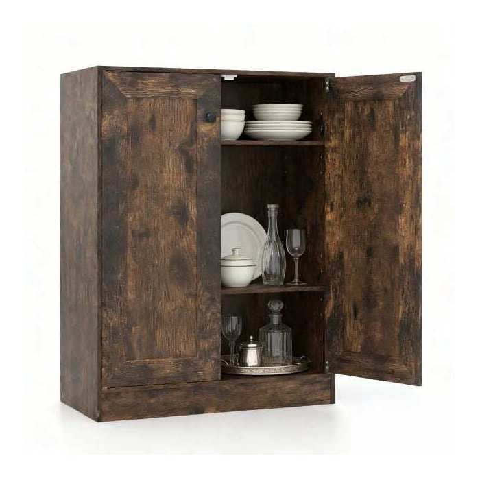 2 étagères réglables meuble de rangement sur pied pour salle de bain ou cuisine marron rustique