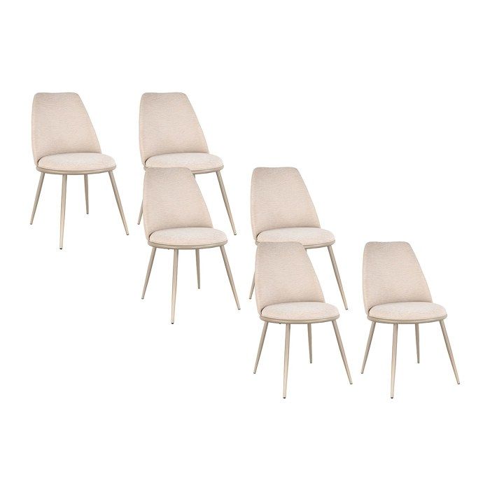 Lot de 6 chaises en tissu texturé et métal - Beige - NEBINA Lot de 6 chaises en tissu texturé et métal - Beige - NEBINA