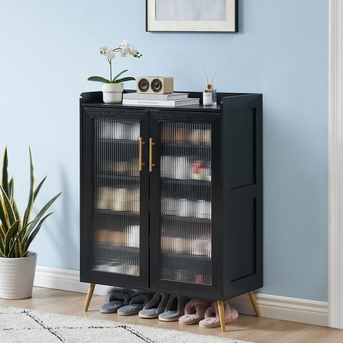 Armoire à chaussures 5 niveaux –Portes vitrées étagères réglables –Idéal pour entrée couloir ou salon–79×35×103 cm