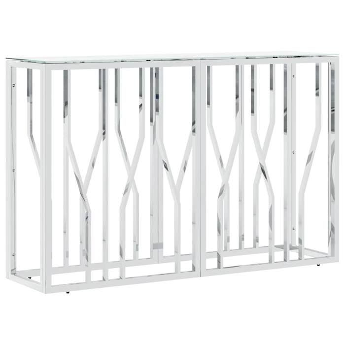 Soldes saisonTable console argenté 110x30x70 cm acier inoxydable et verre - Stabilité - résistance à lhumidité_FR28964