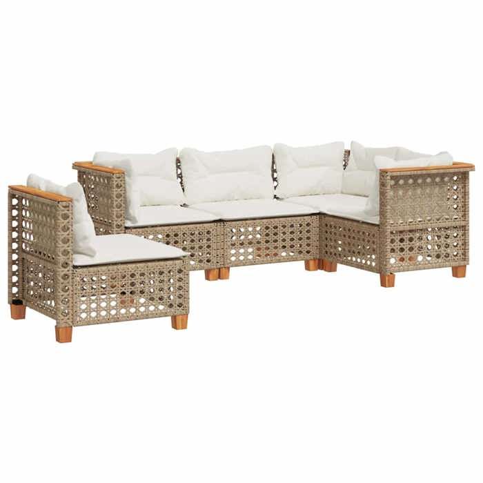 BONNE&15132 Salon de jardin avec coussins 5 pcs beige résine tressée(VIDAXL)