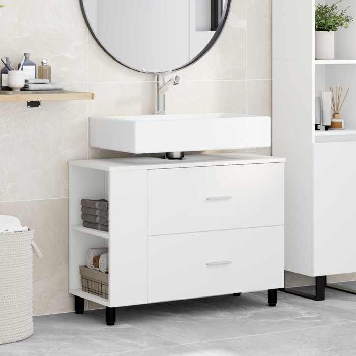 ELORAN®Unité de vanité de salle de bain - Blanc - 80x35x60 cm - Meuble sous vasque Moderne_00738305