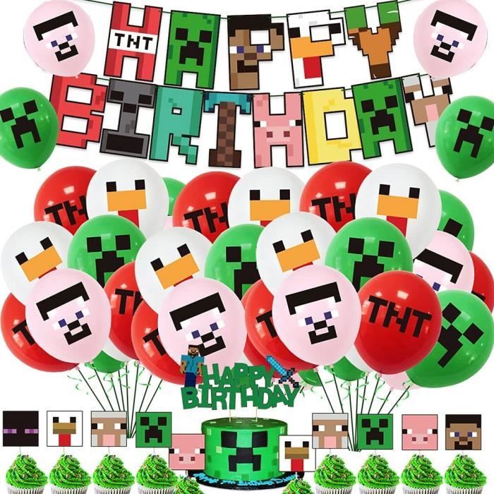 Anniversaire Decoration Fournitures De Fete Pour Theme De Jeu Video Comprend Banniere De Jeux Minecraft Ballon Topper De Gatea 111 Cdiscount Maison