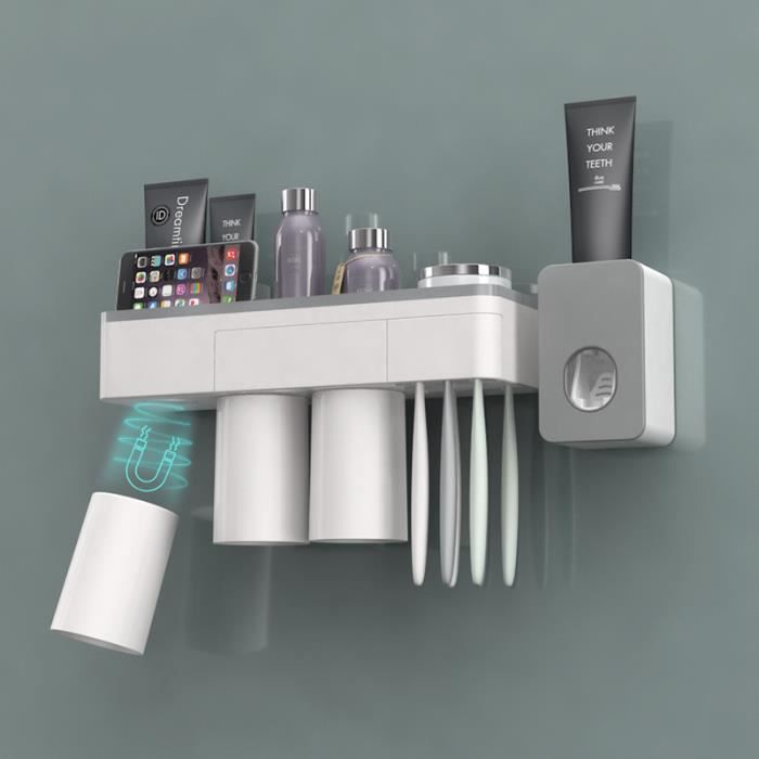 Distributeur automatique de dentifrice - Support mural - 6 fentes - 3 gobelets - Multifonctionnel