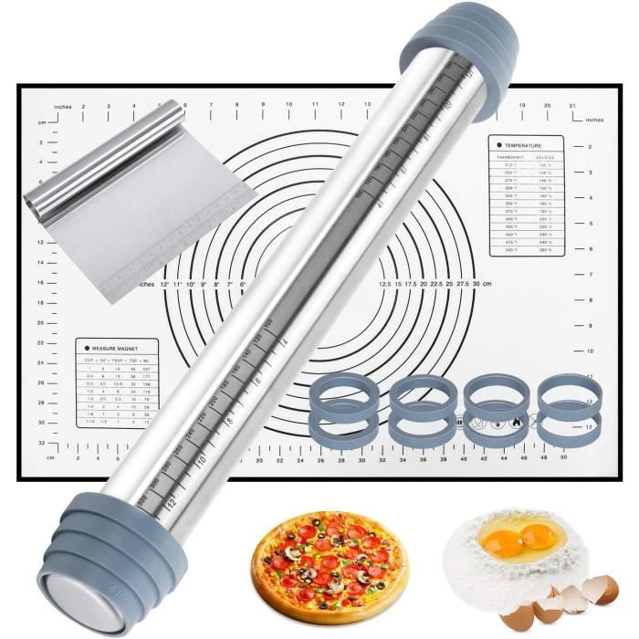 Rouleau à Pâtisserie Double En Acier Inoxydable - Pour Pâtes, Pizzas, Biscuits Et Fondant