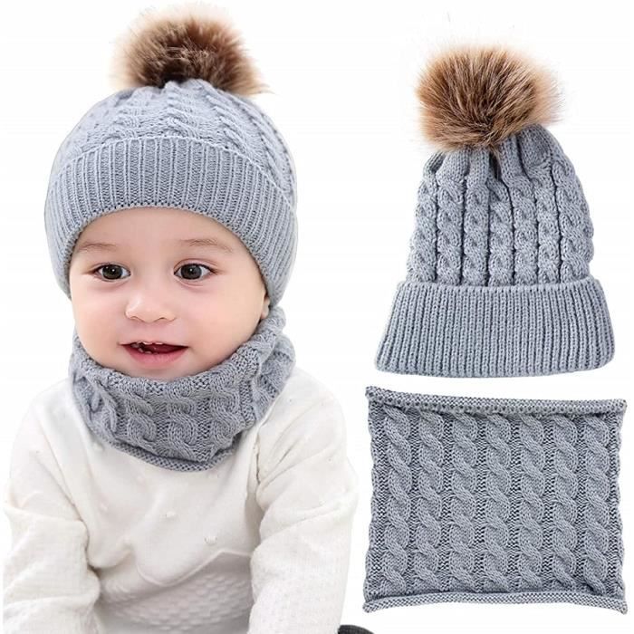 Ensemble Bonnet Echarpe pour Bebe Pompom Tricote Bonnet et Chaud Cache cou pour 0 36 Mois Enfants Gris Cdiscount Pret a Porter