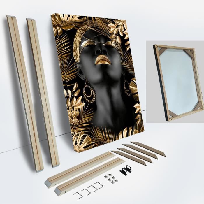 DIY bois cadre toile peinture Lèvres dorées et noires - Pour femme - Salon  africain - Décoration de chambre à coucher -30x40cm - Cdiscount Maison