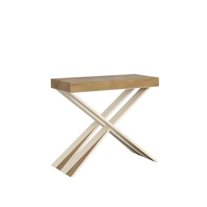 Console murale extensible - Diago Small - Chêne Nature - Blanc - 10 personnes