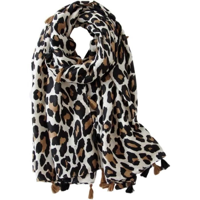 Foulard Léopard Imprimé - 140 Cm - Noir, Beige, Marron - Occasion En Très Bon état