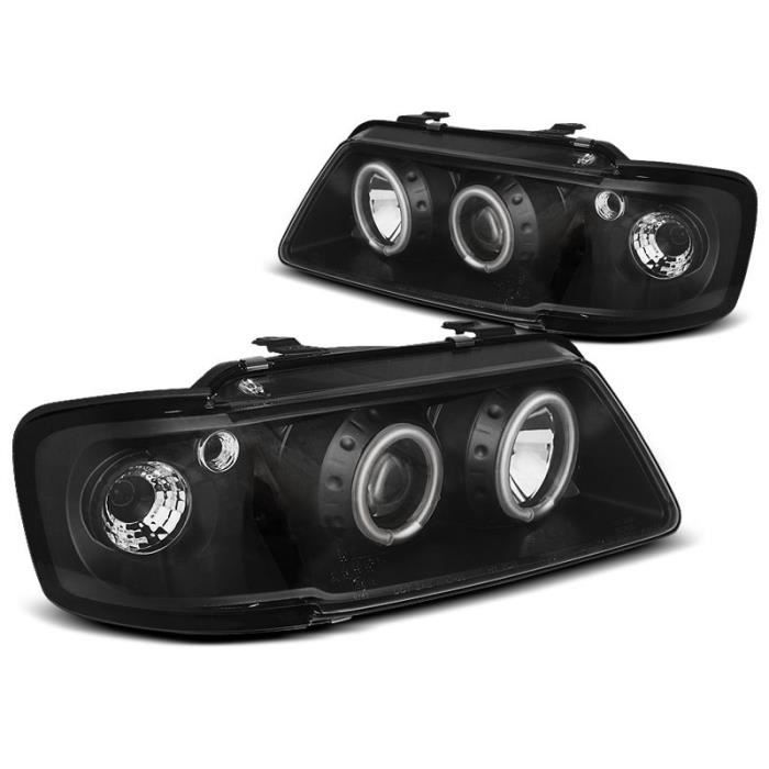 Phares Avant Angel Eyes CCFL Noirs Pour Audi A4 B6 (8E) - Berline Et Break 2000-2004 - Anneaux Blanc-bleu, éclairage Puissant - 12